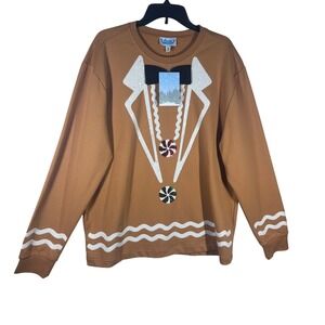 Rockin Around Gingerbread Man Tuxedo Sequin Ugly Christmas Sweater XL NEW